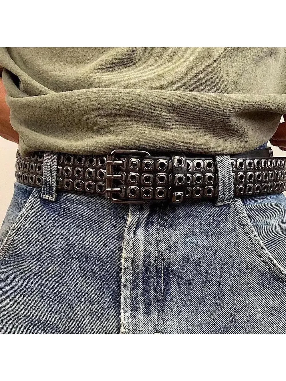 Cyber y2k 2000s vintage style dark silver studded belt. Nice quality. 42 inches